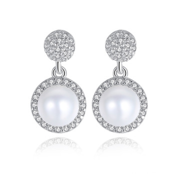 Classic Bling Bling Round Silver Stud Earring with Freshwater Pearl Stud Earrings
